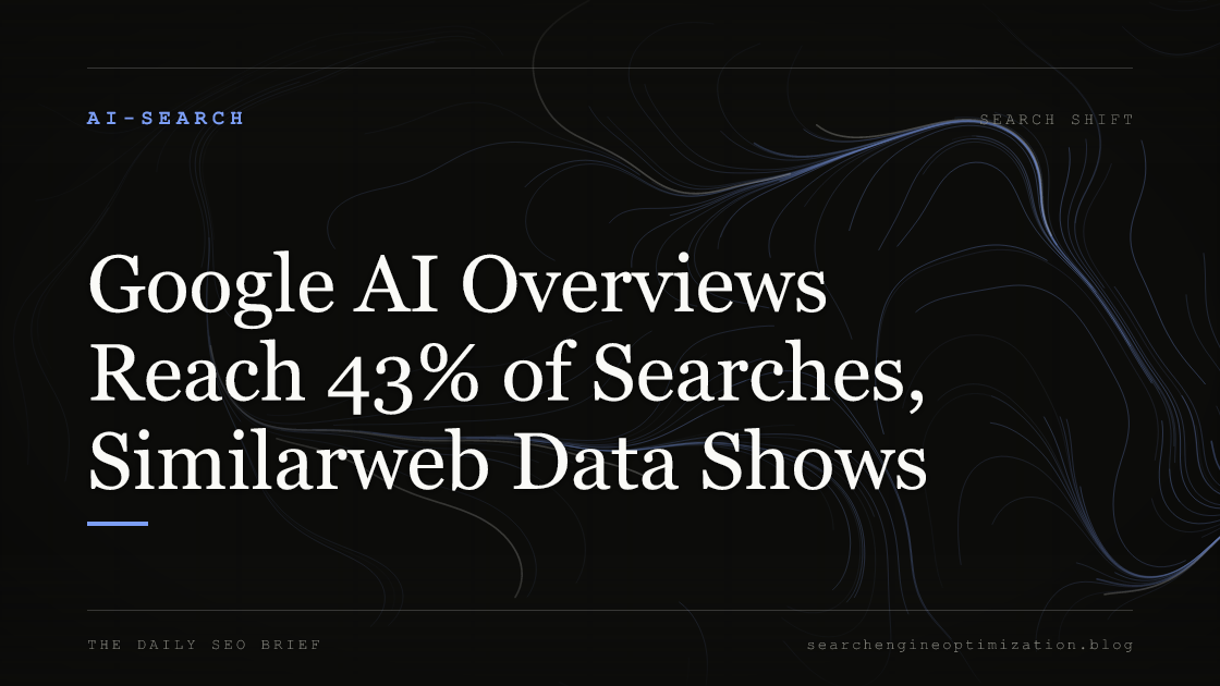 Google AI Overviews Reach 43% of Searches, Similarweb Data Shows. Featured image for SEO
